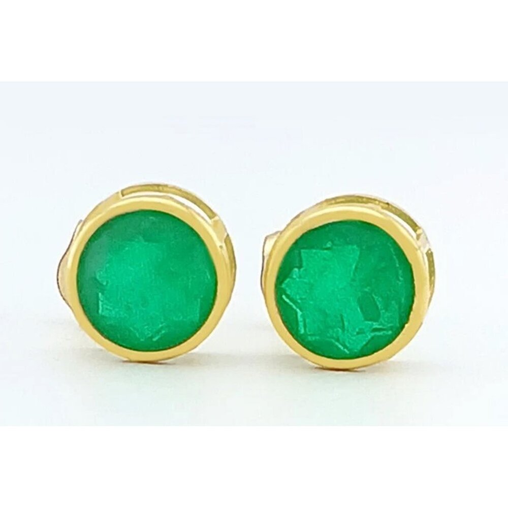 Genuine 1.68 Cts Emerald Stud Earrings 14k Gold - Picture 3 of 5